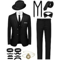 Retro Vintage Roaring 20s 1920s Outfits Suits  Blazers The Great Gatsby Gentleman Men's Cosplay Costume Halloween Halloween Casual Daily Party / Cocktail Cravat miniinthebox - thumbnail