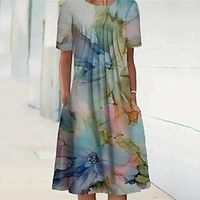 Women's Shift Dress Knee Length Dress Blue Short Sleeve Floral Color Gradient Pocket Print Spring Summer Crew Neck Casual Vacation 2022 S M L XL XXL 3XL Lightinthebox - thumbnail