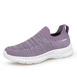 Women's Slip-Ons Flyknit Shoes Outdoor Walking Hollow Out Flat Heel Round Toe Casual Walking Shoes Mesh Tissage Volant Loafer Solid Color Black  White White Purple Lightinthebox