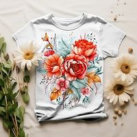Girls' 3D Floral Tee Shirt Short Sleeve 3D Print Summer Active Fashion Cute Polyester Kids 3-12 Years Crew Neck Outdoor Casual Daily Regular Fit miniinthebox