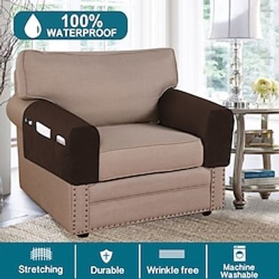 2 Pcs Waterproof Armrest Covers for Chairs and Sofas Couch Arm Covers for Sofa Armrest Covers with Side Pocket Anti-Slip Furniture Protector Washable miniinthebox