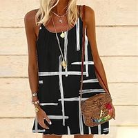 Women's Shift Dress Short Mini Dress White Black Sleeveless Floral Geometric Print Spring Summer Spaghetti Strap Casual Vacation 2022 S M L XL XXL 3XL miniinthebox - thumbnail