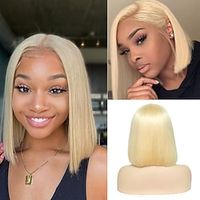 Blonde Bob Wig Human Hair 13X4 Lace Front Wigs Pre Plucked Bleached Knots 150% Density 613 Lace Front Wig Human Hair Straight Short Bob Wigs Human Hair Lace Frontal Wigs for Women Lightinthebox - thumbnail