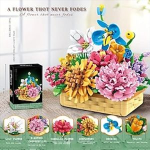 1113pcs Bouquet Succulent Potted Lily Flower Carnation Building Blocks Ornament Creative Assembly Model Ornament Gift For Friends Family Day Valentine's Day mother day Lightinthebox