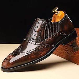 Men's Oxfords Derby Shoes Brogue Walking Casual Daily Leather Comfortable Booties  Ankle Boots Loafer Dark Brown Spring Fall Lightinthebox