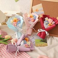 1ocs Valentine's Day Creative Valentine's Day Knitted Flower Puff Flower Small Bouquet Yarn Bouquet Floral Decoration Decoration Gift. miniinthebox - thumbnail