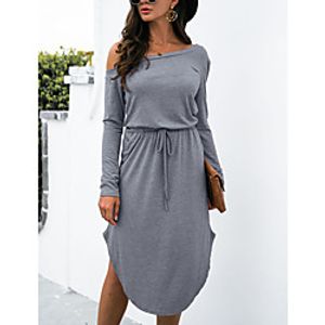 Women's Loose Knee Length Dress Blue Fuchsia khaki Green Light Grey Black Dark Gray Long Sleeve Solid Color Modern Style Fall Winter Off Shoulder Casual 2021 S M L XL miniinthebox