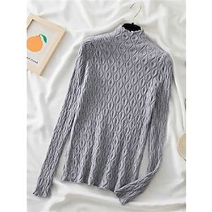 Women's Pullover Sweater Jumper Crew Neck Ribbed Knit Acrylic Oversized Fall Winter Regular Outdoor Daily Going out Stylish Casual Soft Long Sleeve Solid Color Black White Apricot One-Size Lightinthebox