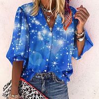 Women's Shirt Blouse Red Blue Light Blue Galaxy Sparkly Button Print Long Sleeve Daily Weekend Streetwear Casual Standing Collar Regular S miniinthebox - thumbnail