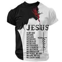 Man's Religious Lion Cross Jesus Simple Street Style 3D Print T shirt Tee Street Casual T shirt Short Sleeve Crew Neck Shirt Clothing Apparel Lightinthebox