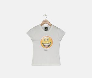 Kids Girls Smile Emoji Short Sleeve T Shirt  White/Yellow
