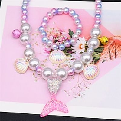 Children's Necklace Beauty Fish Tail Girl Pearl Necklace Bracelet Ring Earring Set Girl Baby Accessories Lightinthebox