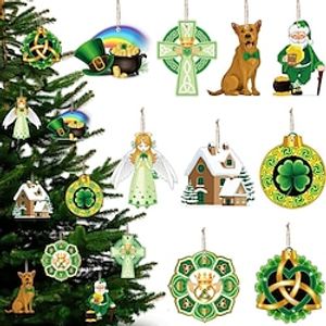 36 Pcs Christmas St Patricks Day Ornaments for Tree Irish Ornament Wooden Green Shamrock Hanging Pendant Shamrock Tree Decor Lucky Blessing Wood Irish Day Crafts for Irish Holiday Party Decor Lightinthebox