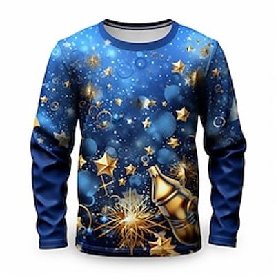 New Year Boys 3D Stars Fireworks Tee Shirt Long Sleeve 3D Print Fall Winter Sports Fashion Streetwear Polyester Kids 3-12 Years Crew Neck Outdoor Casual Daily Regular Fit Lightinthebox