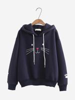 Casual Cute Cat Print Women Hoodies - thumbnail