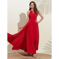 Women's Wedding Guest Wear Cocktail Party Red Semi Formal Elengant Romantic Halter Neck Open Back Jumpsuitdress to impress 2024