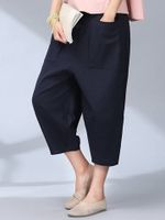 Casual Pocket Pure Color Elastic Waist Pants For Women
