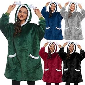 Adults' Oversized Hoodie Blanket Wearable Blanket With Pocket Deer Animal Onesie Pajamas Flannel Cosplay For Men's Women's Christmas Animal Sleepwear Cartoon Festival / Holiday Costumes miniinthebox