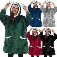 Adults' Oversized Hoodie Blanket Wearable Blanket With Pocket Deer Animal Onesie Pajamas Flannel Cosplay For Men's Women's Christmas Animal Sleepwear Cartoon Festival  Holiday Costumes Lightinthebox - thumbnail