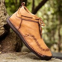 Men's Boots Handmade Shoes Vintage Sporty Casual Outdoor Daily PU Warm Comfortable Slip Resistant Booties  Ankle Boots Lace-up Black Brown Khaki Fall Winter Lightinthebox - thumbnail