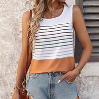 Women's Tank Top Striped Casual Print Orange Sleeveless Fashion Round Neck Summer Lightinthebox