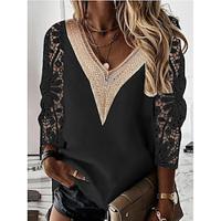 Shirt Blouse Women's Black White Yellow Plain Lace Street Daily Fashion V Neck Regular Fit S Lightinthebox