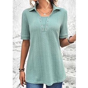 Women's Shirt Blouse Pink Green Plain Short Sleeve Casual Basic Beach Shirt Collar Regular S miniinthebox