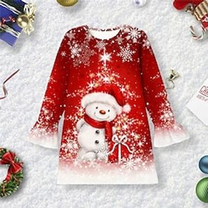 Christmas Girls' 3D Snowman Snowflake Ruffle Dress Long Sleeve 3D Print Fall Winter Sports  Outdoor Daily Holiday Cute Casual Beautiful Kids 3-12 Years Casual Dress A Line Dress Above Knee Polyester Lightinthebox