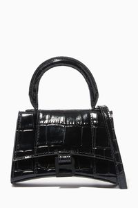 Hourglass Mini Top Handle Bag in Shiny Crocodile Embossed Calfskin