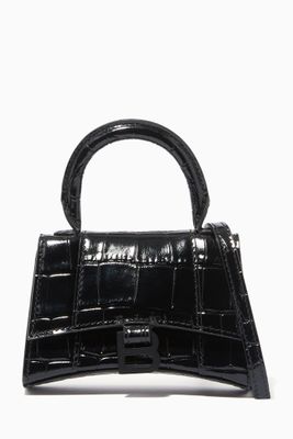 Hourglass Mini Top Handle Bag in Shiny Crocodile Embossed Calfskin