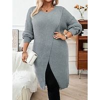 Women's Plus Size Curve Sweater Dress Knit Dress Casual Dress Plain Midi Dress Long Sleeve Split Crew Neck Fashion Outdoor Gray Fall Winter L XL XXL 3XL 4XL Lightinthebox - thumbnail
