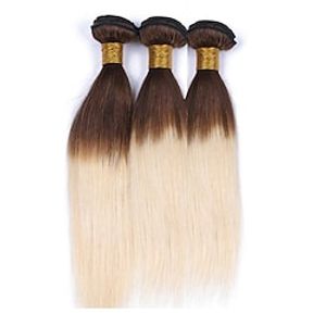 4 Bundles Hair Weaves Brazilian Hair Straight Human Hair Extensions Remy Human Hair Extension Weave Hair Weft with Closure 12-32 inch Blonde Fashionable Design Soft Easy dressing Lightinthebox