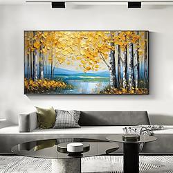 Handmade White Birch Oil Painting On Canvas River Nature Autumn Forest Landscape Wall Art Textured Wall Art Custom Forest Art Room Decor No Frame Lightinthebox