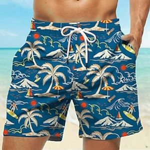 Men's Board Shorts Swim Shorts Swim Trunks Drawstring with Mesh lining Elastic Waist Coconut Tree Quick Dry Short Holiday Beach Hawaiian Casual Navy Blue Blue Micro-elastic Lightinthebox