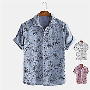 Men's Shirt Other Prints Floral Button-Down Print Short Sleeve Daily Tops 100% Cotton Casual Hawaiian White Blue Red miniinthebox