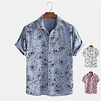 Men's Shirt Other Prints Floral Button-Down Print Short Sleeve Daily Tops 100% Cotton Casual Hawaiian White Blue Red miniinthebox - thumbnail