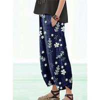 Women's Pants Trousers Linen Cotton Blend Floral Wine Blue Casual Daily Long Going out Weekend Summer Lightinthebox