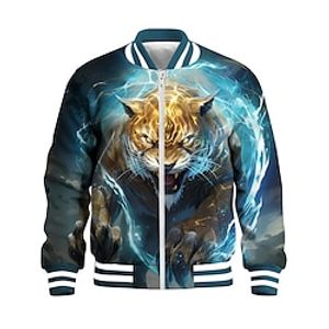 Boys 3D Tiger Jacket Long Sleeve Spring Fall Winter Active Streetwear Cool Polyester Kids 3-12 Years V Neck Zip Street Daily Regular Fit Lightinthebox