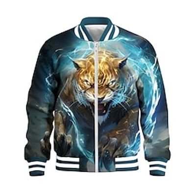Boys 3D Tiger Jacket Long Sleeve Spring Fall Winter Active Streetwear Cool Polyester Kids 3-12 Years V Neck Zip Street Daily Regular Fit Lightinthebox