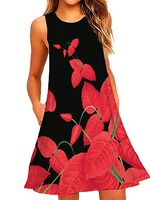 Round Neck Floral Printed Shift Dress - thumbnail