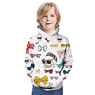 Kids Boys' Hoodie  Sweatshirt Long Sleeve Skulls 3D Print Animal Bow Print White Children Tops Summer Active Daily Wear Halloween Regular Fit 3-13 Years Lightinthebox