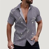 Men's Shirt Floral Graphic Prints Turndown Purple Green Street Casual Short Sleeves Button-Down Print Clothing Apparel Fashion Streetwear Designer Soft Lightinthebox - thumbnail