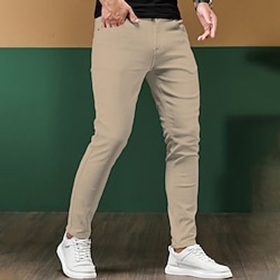 Men's Trousers Chinos Chino Pants Pocket Plain Comfort Breathable Outdoor Daily Going out Cotton Blend Fashion Casual Black White miniinthebox