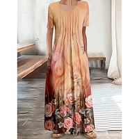 Women's Long Dress Maxi Dress Casual Dress A Line Dress Print Dress Graphic Floral Fashion Vacation Going out Weekend Ruched Pocket Short Sleeve Crew Neck Dress Regular Fit Yellow Blue Gray Summer Lightinthebox - thumbnail