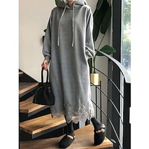 Women's Hoodie Dress Casual Dress Midi Dress Fashion Daily Outdoor Holiday Vacation Hoodie Patchwork Pocket Solid Color Loose Fit Black Beige Gray S M L XL XXL Lightinthebox