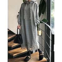 Women's Hoodie Dress Casual Dress Midi Dress Fashion Daily Outdoor Holiday Vacation Hoodie Patchwork Pocket Solid Color Loose Fit Black Beige Gray S M L XL XXL Lightinthebox - thumbnail