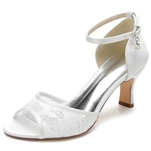 Women's Wedding Shoes Valentines Gifts Party Floral Bridal Shoes Bridesmaid Shoes Rhinestone Chunky Heel Peep Toe Elegant Fashion Lace Satin Ankle Strap Wine Black White Lightinthebox