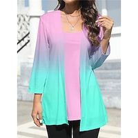 Women's Shirt Blouse Color Gradient Yellow Blue Orange Print Patchwork Long Sleeve Casual Fashion Round Neck Regular Fit Spring Lightinthebox - thumbnail