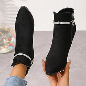 Women's Boots Suede Shoes Heel Boots Outdoor Daily Solid Color Booties Ankle Boots Winter Sparkling Glitter Stiletto Heel Pointed Toe Elegant Plush Casual Faux Suede Loafer Black miniinthebox