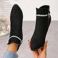 Women's Boots Suede Shoes Heel Boots Outdoor Daily Solid Color Booties Ankle Boots Winter Sparkling Glitter Stiletto Heel Pointed Toe Elegant Plush Casual Faux Suede Loafer Black miniinthebox - thumbnail